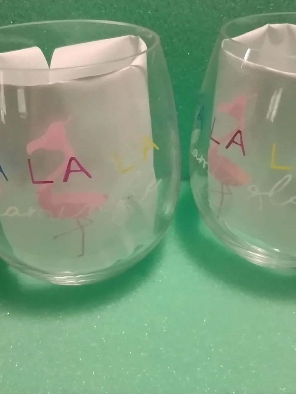 Set Of 2 Stemless Wine Glasses Plastic Christmas Flamingo